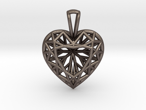 3D Printed Diamond Heart Cut Pendant (Small) in Polished Bronzed Silver Steel