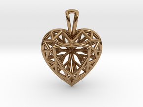 3D Printed Diamond Heart Cut Pendant (Small) in Polished Brass