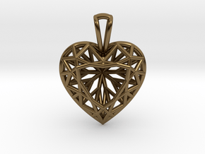 3D Printed Diamond Heart Cut Pendant (Small) in Polished Bronze