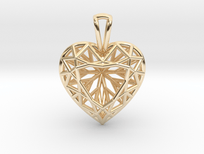 3D Printed Diamond Heart Cut Pendant (Small) in 14k Gold Plated Brass