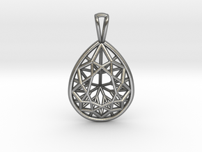 3D Printed Diamond Pear Drop Pendant  in Natural Silver