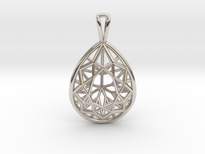 3D Printed Diamond Pear Drop Pendant  in Rhodium Plated Brass