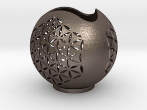 Flower Of Life Candle Holder in Polished Bronzed Silver Steel