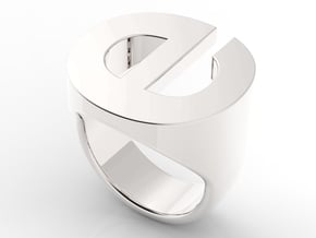 Helvetica E Ring in Fine Detail Polished Silver