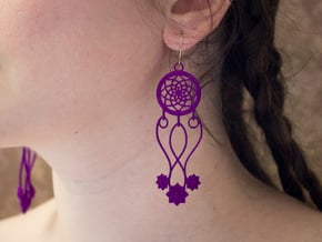 Lotus Dream Catcher Earrings in Purple Processed Versatile Plastic