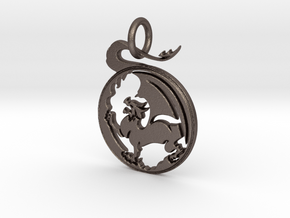 Dragon  Pendant and Keychain in Polished Bronzed Silver Steel