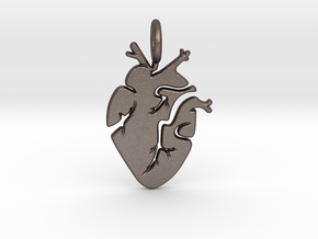 Heart Pendant in Polished Bronzed Silver Steel