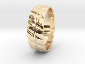 Grooved Mens' Ring in 14k Gold Plated Brass