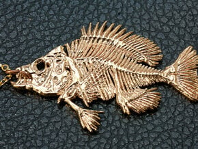 Bluegill Fish Skeleton Pendant in Natural Bronze