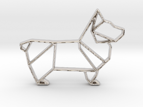 Origami Dog Pendant No.1  in Rhodium Plated Brass