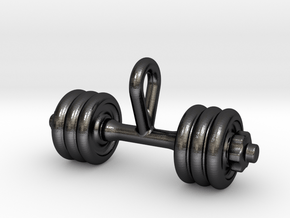 Dumbbell Tiny Tiny Little Earring in Polished and Bronzed Black Steel
