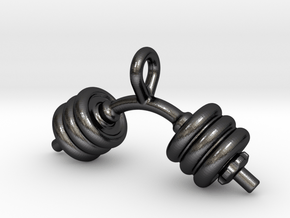 Dumbbell Bent Tiny Little Earring in Polished and Bronzed Black Steel