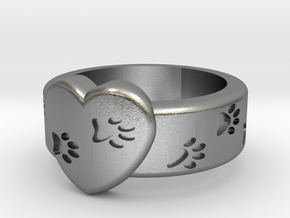 Pawprints On My Heart Ring in Natural Silver
