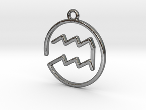 Aquarius Zodiac Pendant in Polished Silver