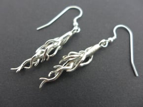 Plant Root Earrings - Science Jewelry in Polished Silver
