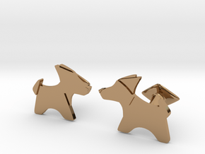 Origami Wet folded dog cufflink in Polished Brass