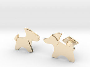 Origami Wet folded dog cufflink in 14k Gold Plated Brass