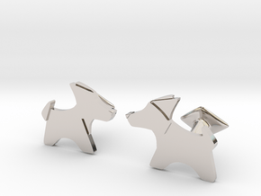 Origami Wet folded dog cufflink in Rhodium Plated Brass