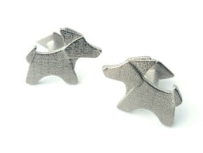 Origami Wet folded dog cufflink in Polished Nickel Steel
