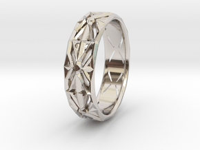 Cut Facets Ring Sz. 4.5 in Rhodium Plated Brass