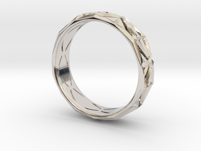 Cut Facets Ring Sz. 6 in Rhodium Plated Brass