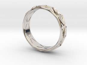 Cut Facets Ring Sz. 6.5 in Rhodium Plated Brass