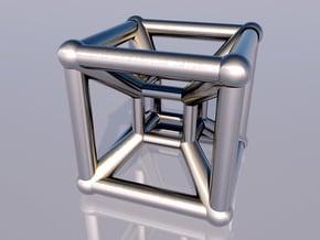 Tesseract Pendant 2 in Polished Silver