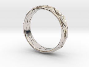 Cut Facets Ring Sz. 7.5 in Rhodium Plated Brass