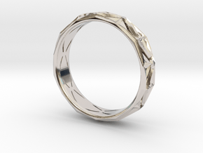 Cut Facets Ring Sz. 8.5 in Rhodium Plated Brass