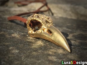 Raven Skull Pendant in Natural Brass: Small