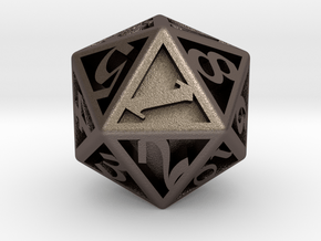 D20, Engraved  in Polished Bronzed Silver Steel