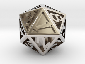 D20, Engraved  in Rhodium Plated Brass