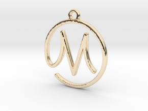 M Script Monogram Pendant in 14k Gold Plated Brass