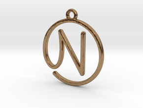 N Script Monogram Pendant in Natural Brass