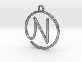 N Script Monogram Pendant in Natural Silver