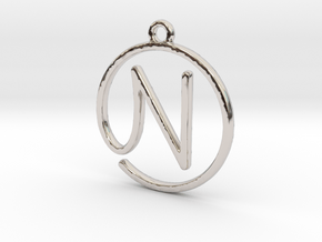 N Script Monogram Pendant in Platinum