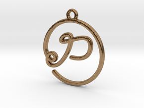 P Script Monogram Pendant in Natural Brass