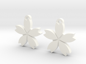 Sakura (Cherry Blossom) Flower Earrings in White Processed Versatile Plastic