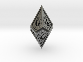 Hedron D10: Open (Hollow), balanced gaming die in Natural Silver