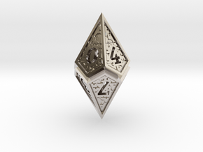 Hedron D10: Open (Hollow), balanced gaming die in Rhodium Plated Brass