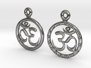 Om EarRings - Pair - Precious Metal in Fine Detail Polished Silver