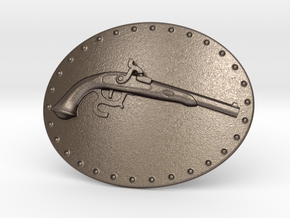 Muzzle Loading Gun Belt Buckle in Polished Bronzed Silver Steel
