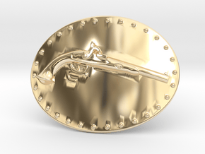 Muzzle Loading Gun Belt Buckle in 14K Yellow Gold