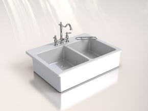 Miniature Doll House Kitchen Sink C, 1:12 in White Processed Versatile Plastic