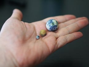 Tiny Earth, Mars & Moon to scale in Full Color Sandstone