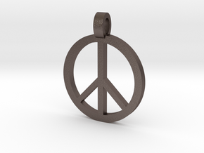 Peace Symbol Pendant in Polished Bronzed Silver Steel