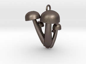 Bunapi Life-Size Mushroom Charm / Pendant in Polished Bronzed Silver Steel