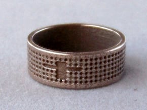 Textured Cross Ring Ring Size 10 in Polished Bronzed Silver Steel