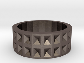 Ring - Recessed Pyramids in Polished Bronzed Silver Steel