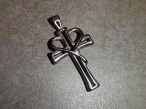 Heart Cross Pendant in Polished Bronzed Silver Steel